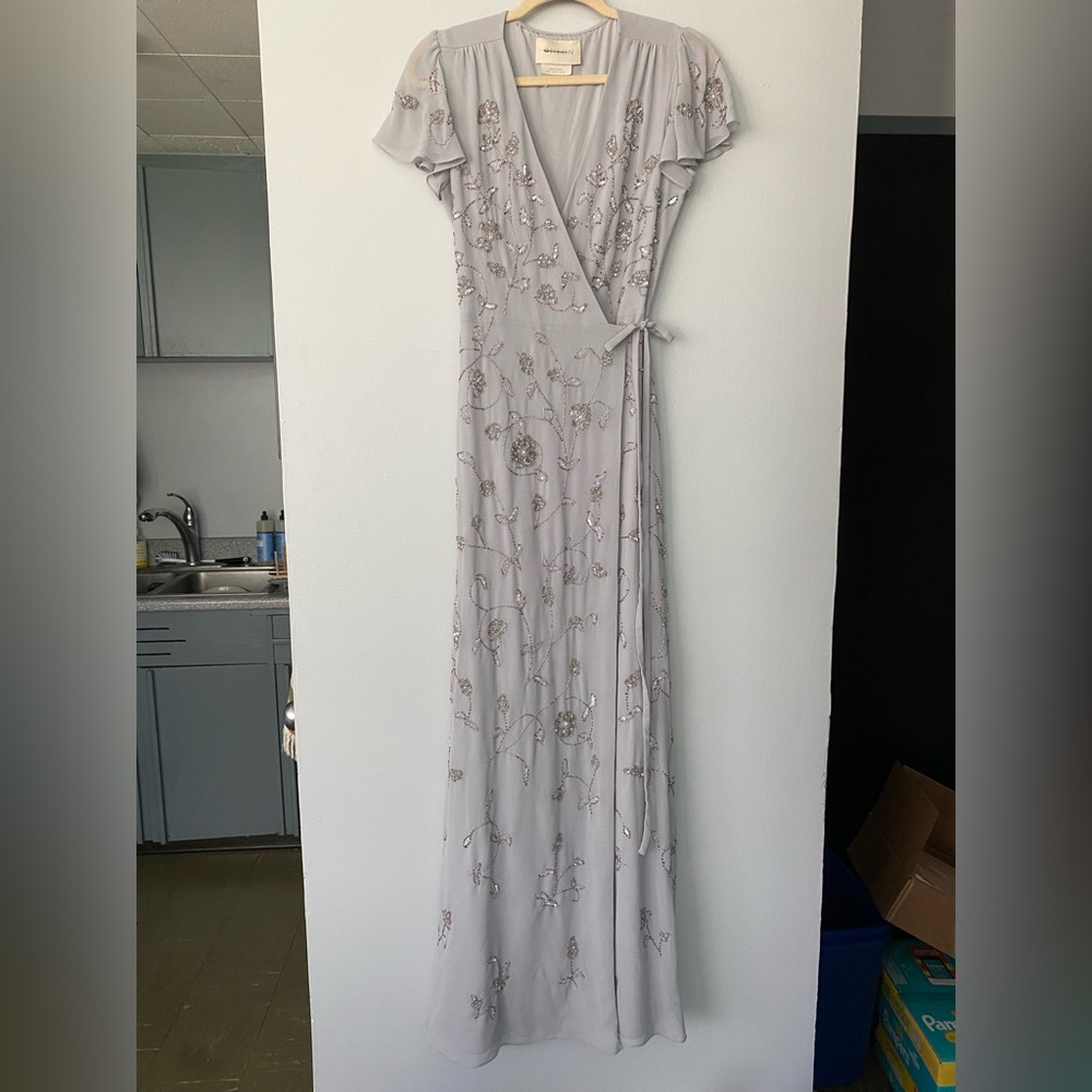 BHLDN PLYMOUTH DRESS BEADED GOWN IN FOG
